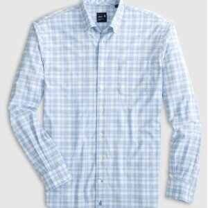 johnnie-O Performance Button Up Shirt - Rawland Laguna Blue White Plaid XXL NWT